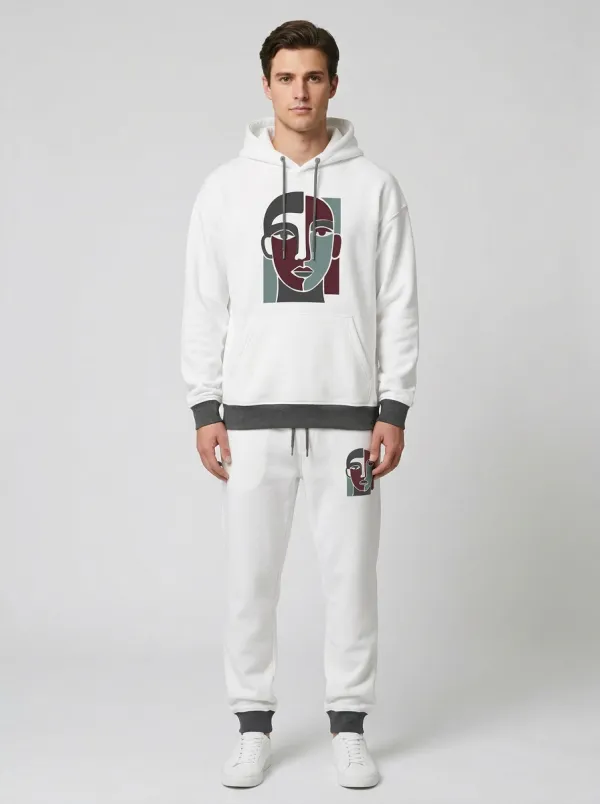 Men's Abstract Face Graphic Hoodie Jogger Set