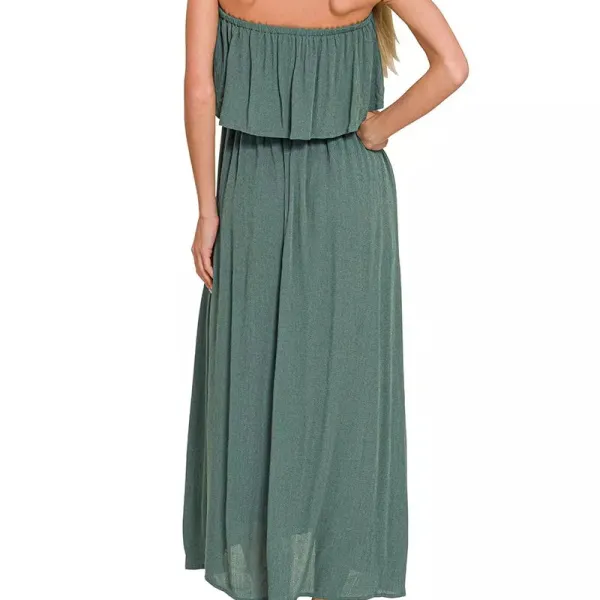 Woven Crinkle Strapless Maxi Dress
