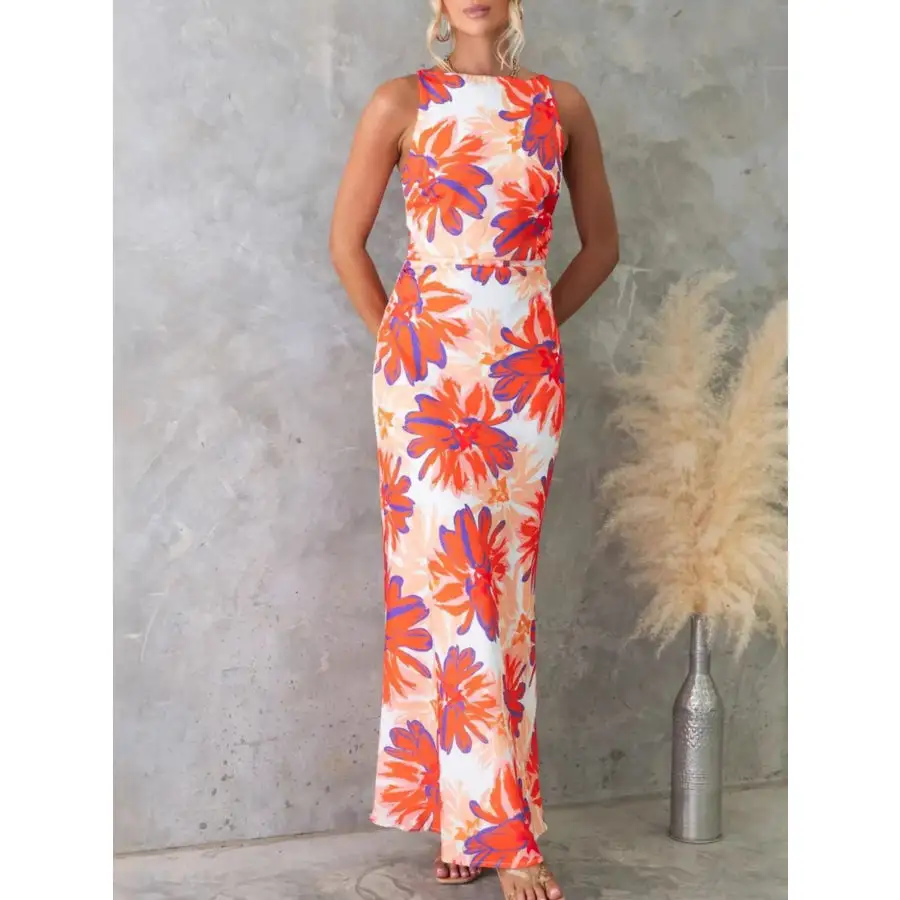 Printed Backless Sleeveless Maxi Dress