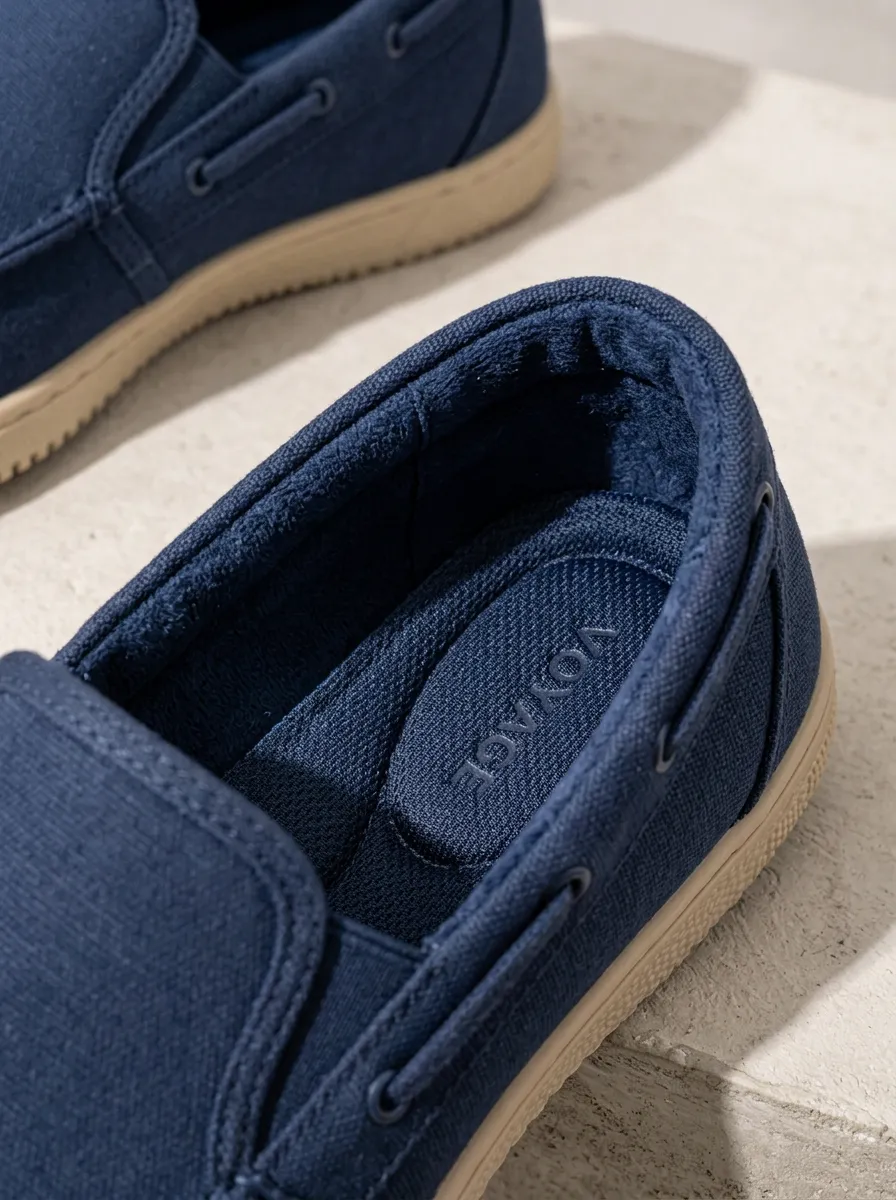 Men's Navy Canvas Moc-Toe Side-Lace Low-Profile Slip-On Boat Shoes
