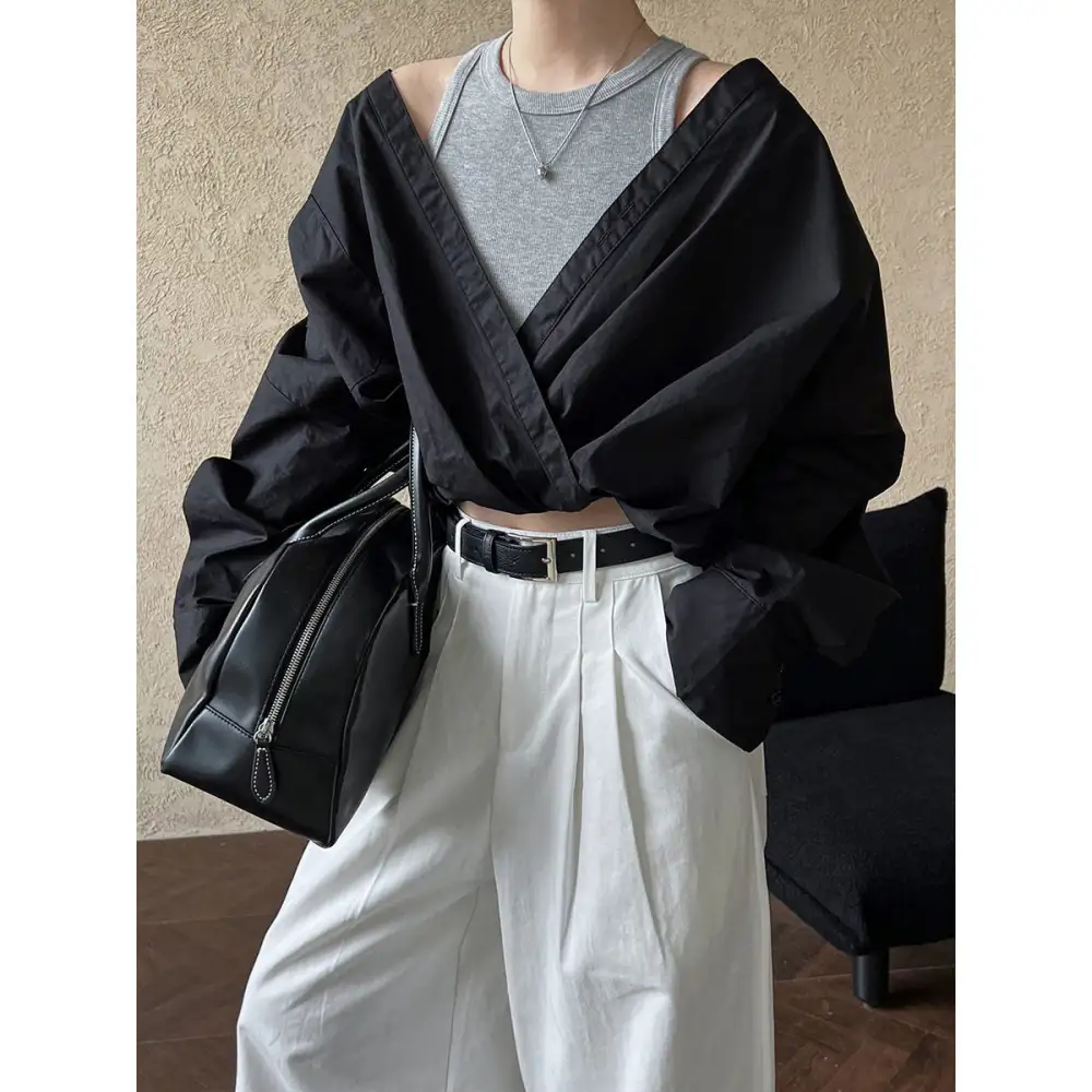 Casual Off Shoulder Shirt With Knit Vest Top