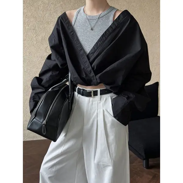 Casual Off Shoulder Shirt With Knit Vest Top