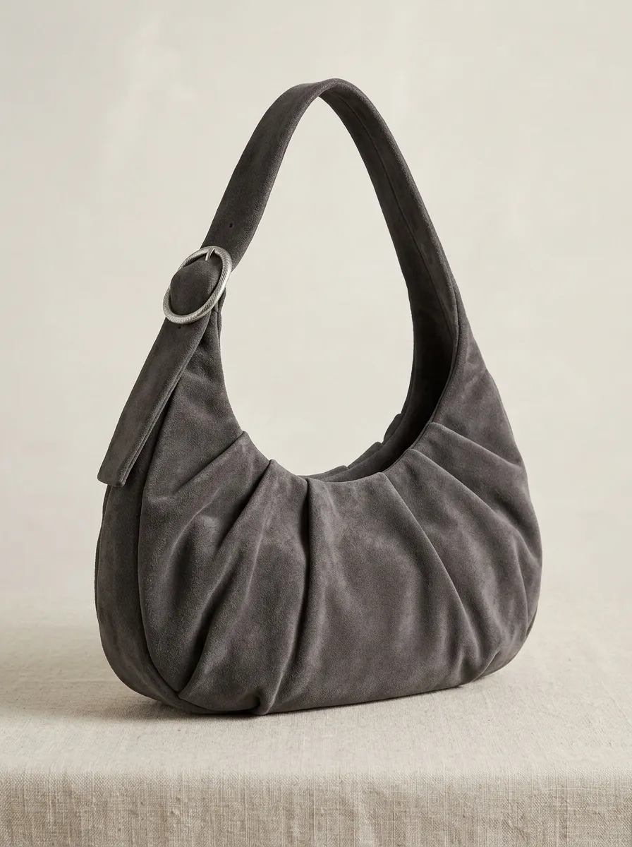 Women's Ruched Buckle-Detail Shoulder-Strap Hobo Bag