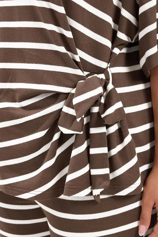 Chocolate Brown Stripe Side Knot Soft Touch Top