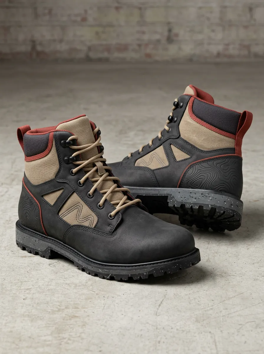 Men's Field Style Topographic Pattern Work Boots