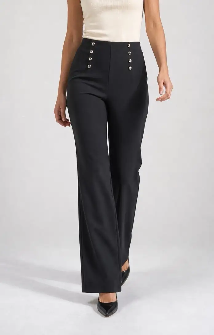 Wide Leg Sailor Button Trousers
