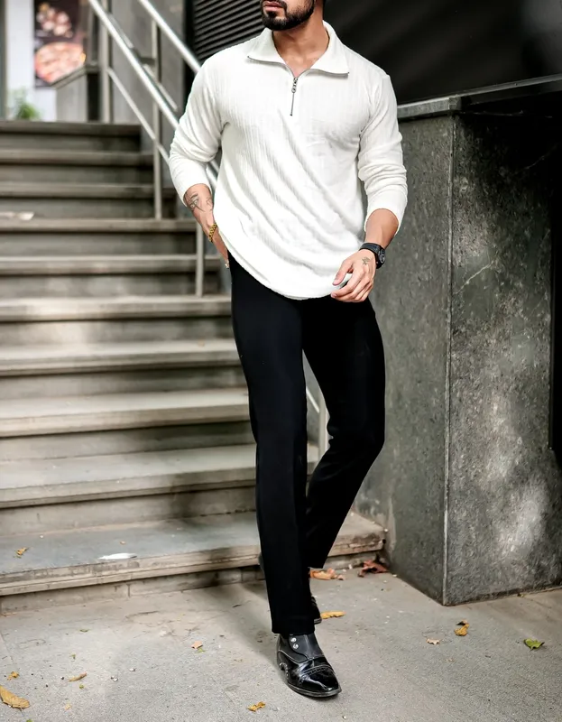 White Button-Down Long Sleeve Casual Shirt