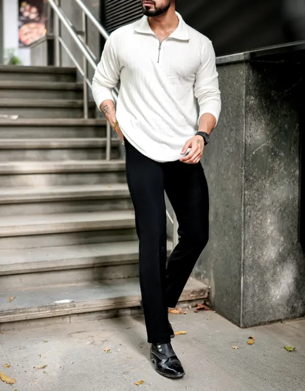 White Button-Down Long Sleeve Casual Shirt