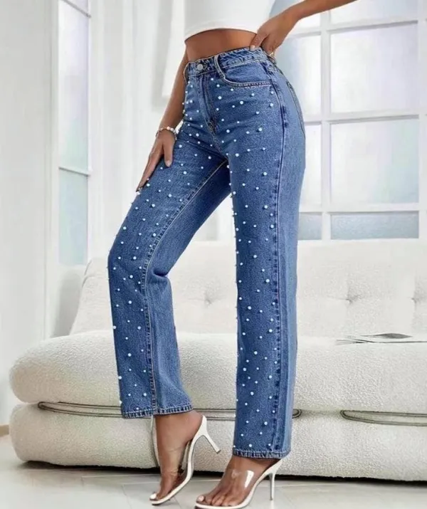 Detail Straight Wide Leg Jeans