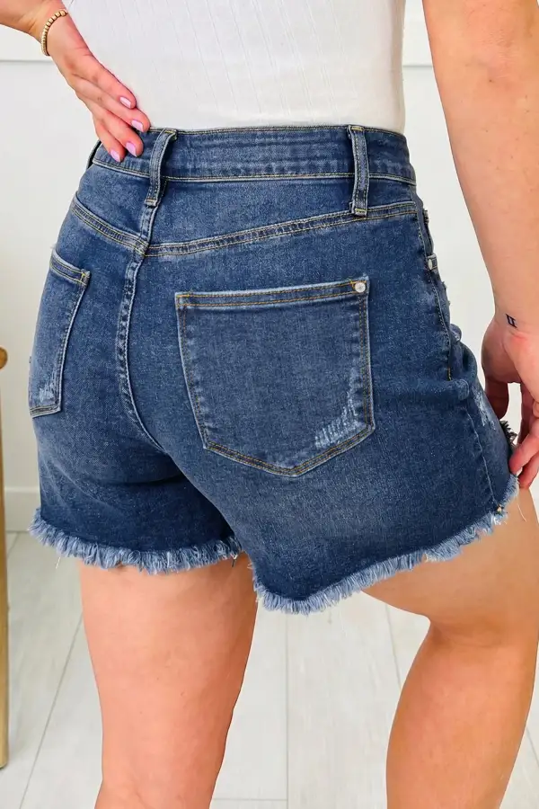 Everyday Asymmetric Raw Hem Distressed Whiskery Denim Shorts
