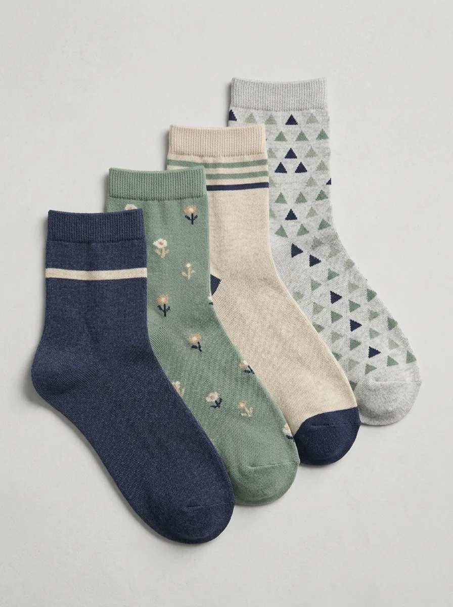 Floral Geometric Men's Four-Pair Long Socks