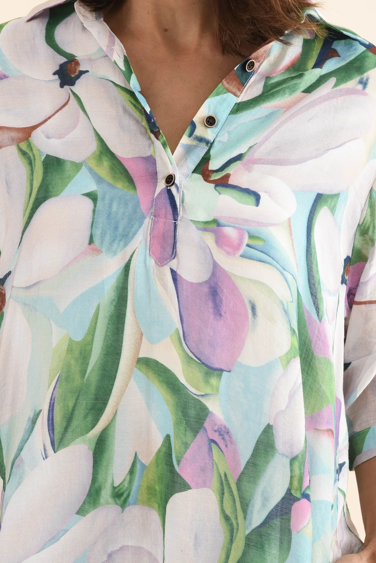 Knee-Length Floral Cotton Pocket Collared Half-Sleeve A-Line Dress
