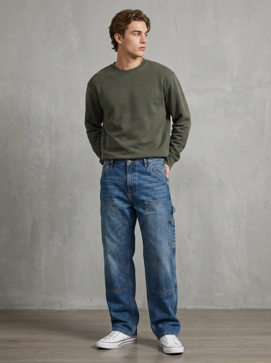 Men's Wash Relaxed Fit Multi Pocket Carpenter Jeans