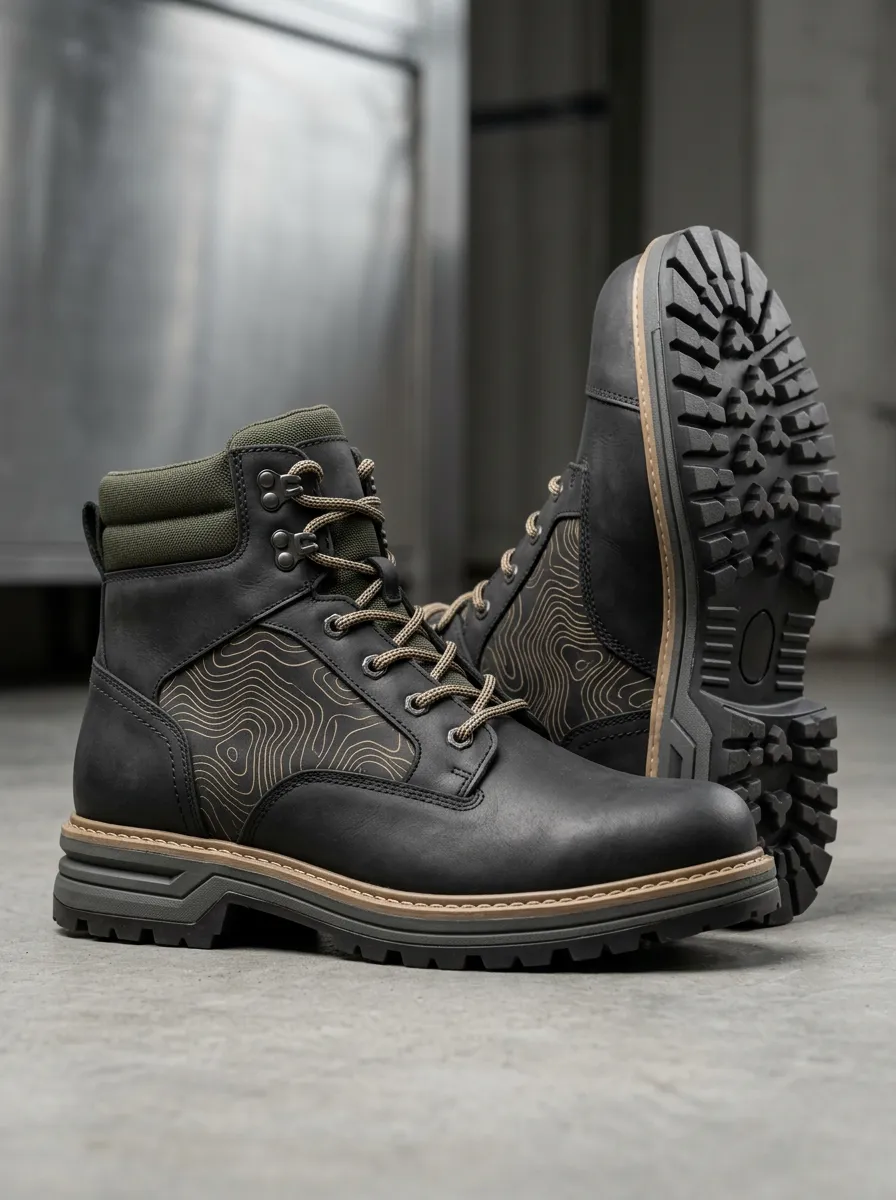 Men's Hiking Topographic Map Work Boots