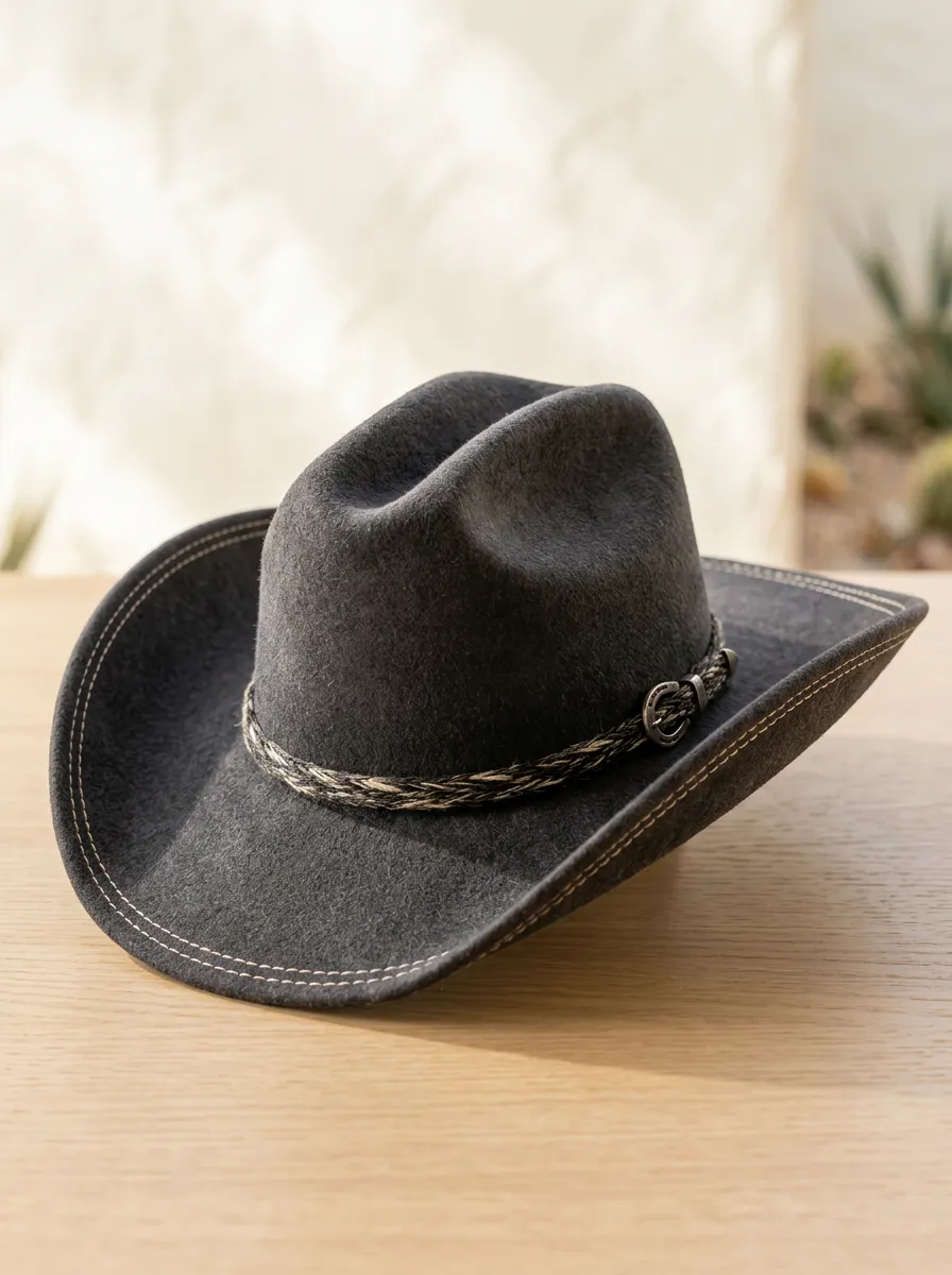 Unisex Stitched Details Felt Cowboy Hat