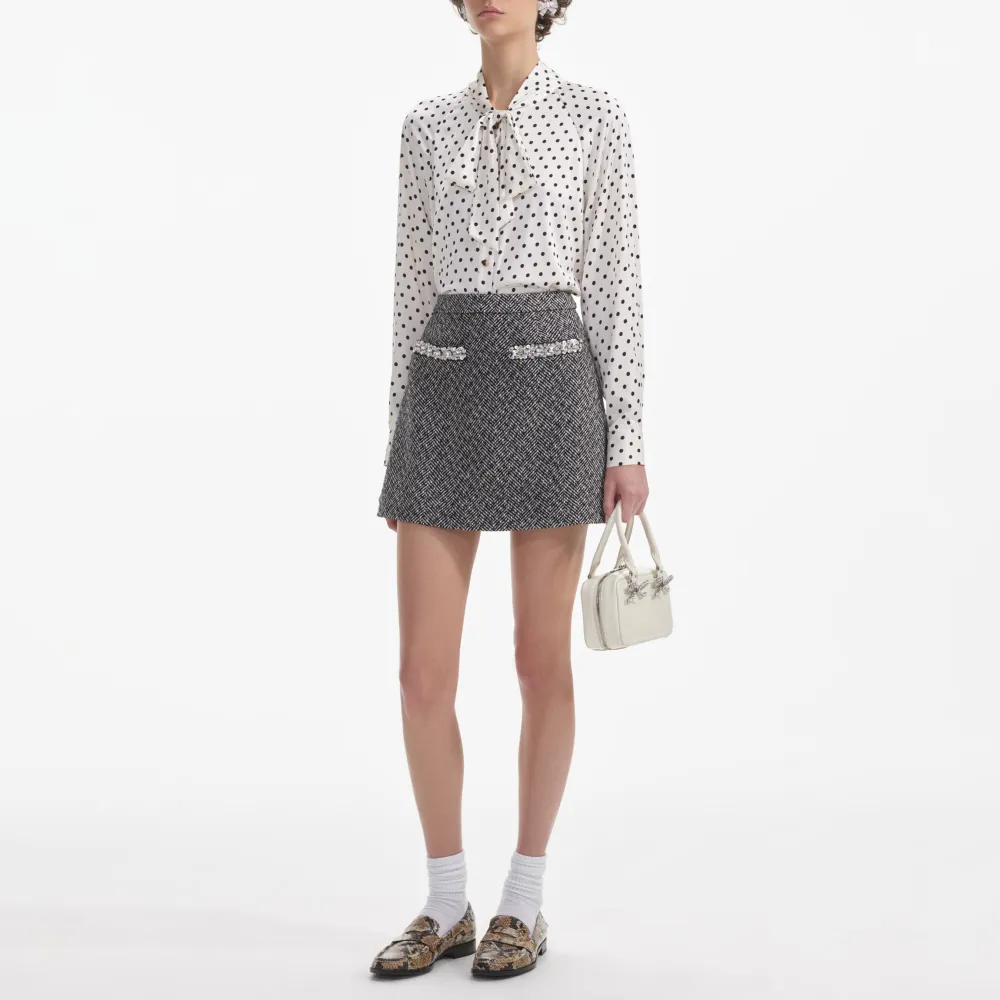 Cream Polka Dot Satin Blouse