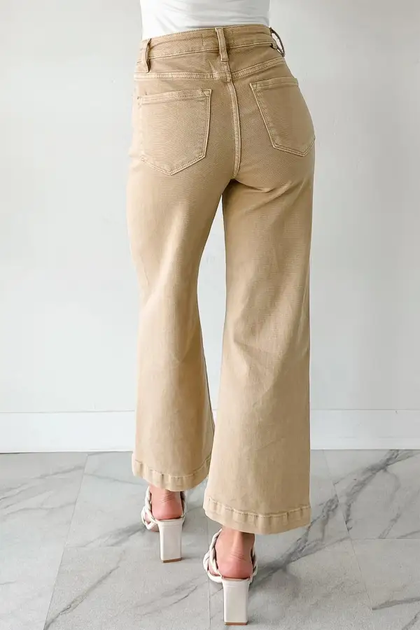 Wide Leg Cropped Seam Detail Casual Jeans