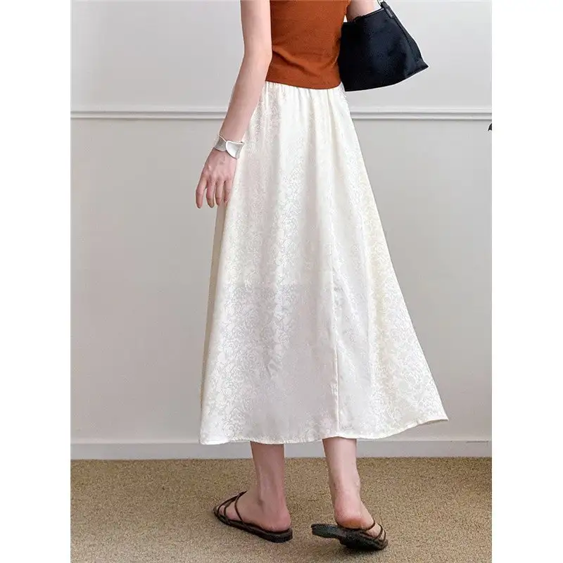 Streamlined Elastic Waist A-Line Jacquard Midi Skirt
