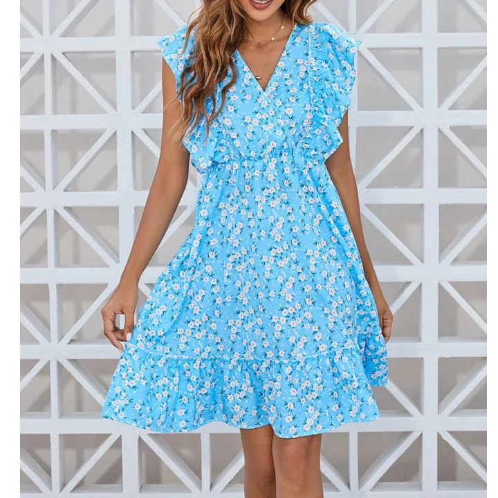 Ruffled Ditsy Surplice Mini Dress