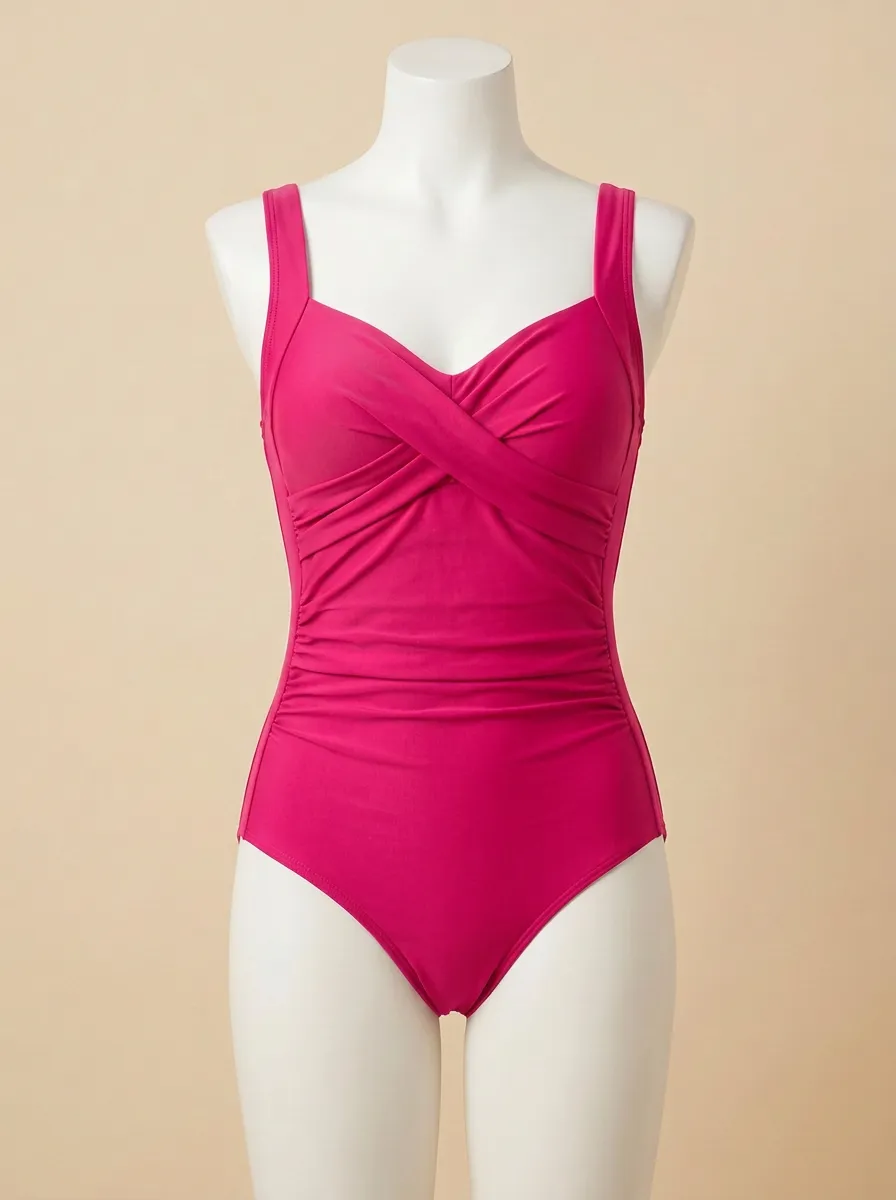 Clean-Finish Cross-Front Ruched One-Piece Swimsuit