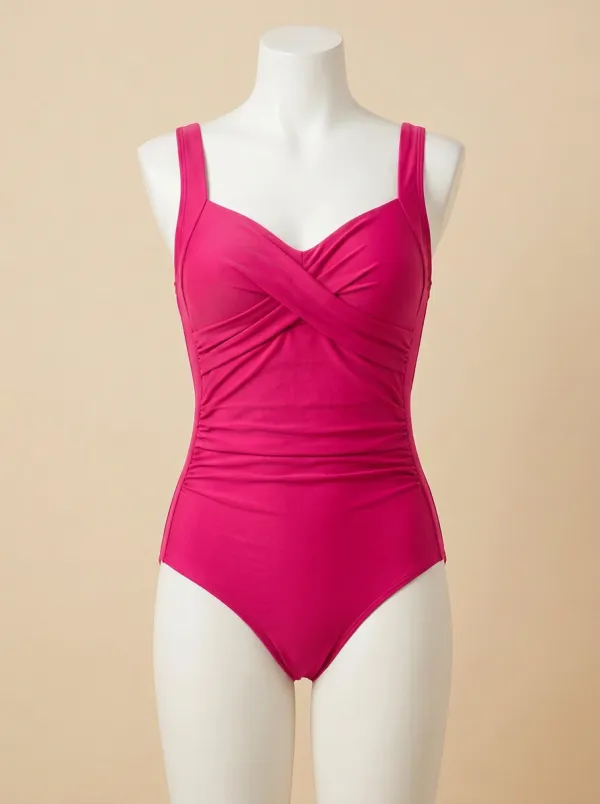 Clean-Finish Cross-Front Ruched One-Piece Swimsuit