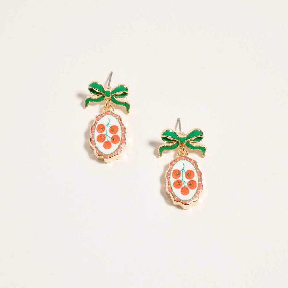 Botanical Tile Enamel Bow Earrings