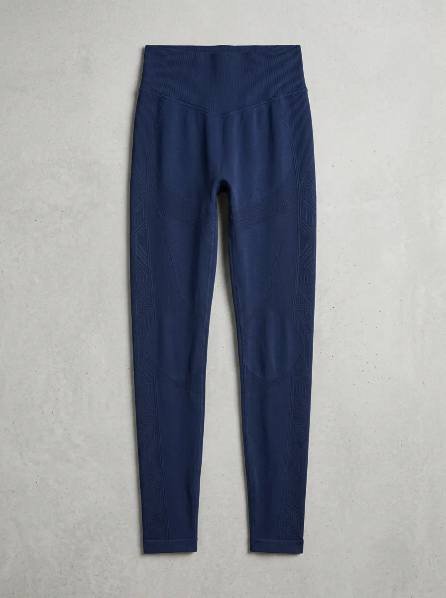 Women's Fitness Gym Wear Navy Blue Seamless Textured Printed Leggings