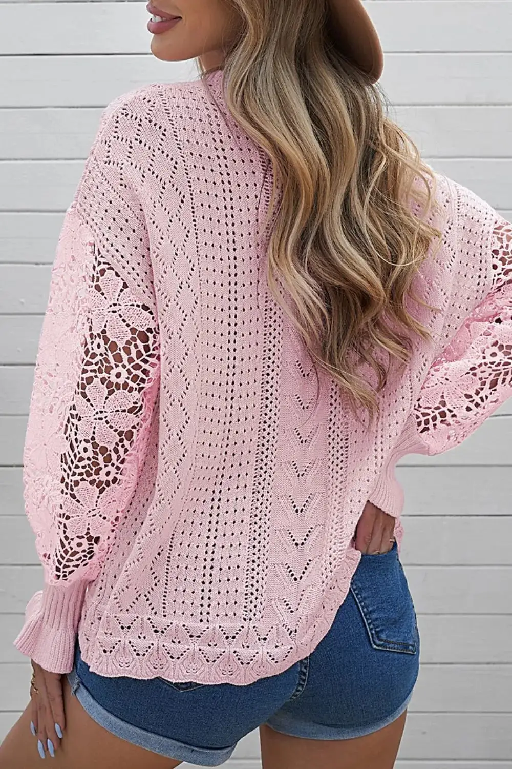 Long Sleeve Round Neck Openwork Sweater