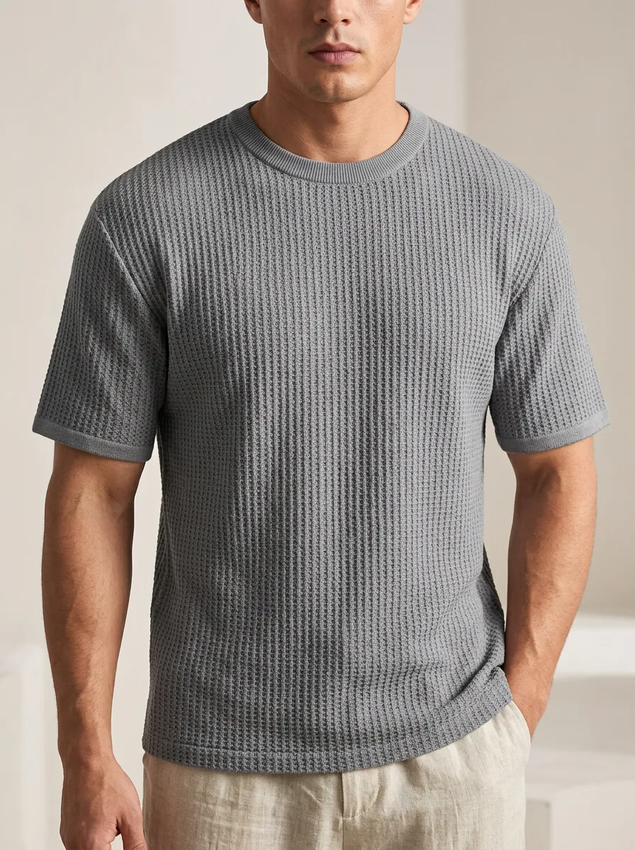 Men's Relaxed Crew-Neck Waffle Knit T-Shirt