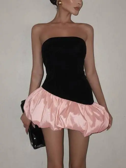 Velvet Tube Top with Bud Mini Dress