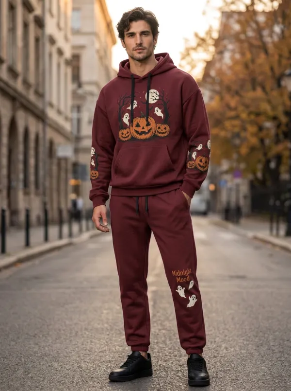 Men's Halloween Ghost Pumpkin Midnight Mood Printed Tracksuit