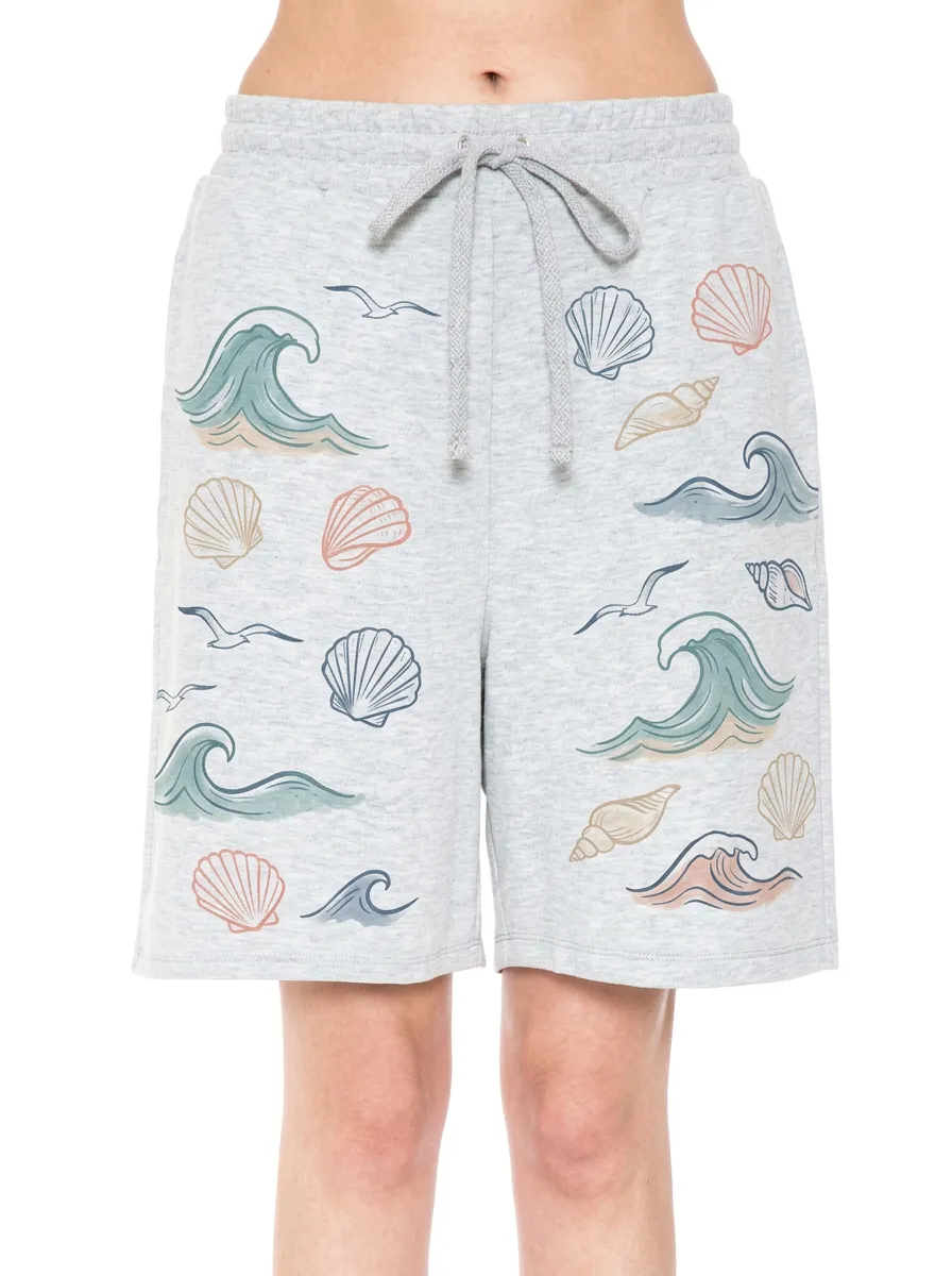 Women's Beach Lover Ocean Wave Seashell Coastal Graphic Shorts