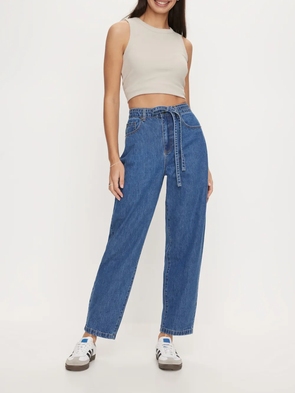 Dark-Colored Drawstring Jeans