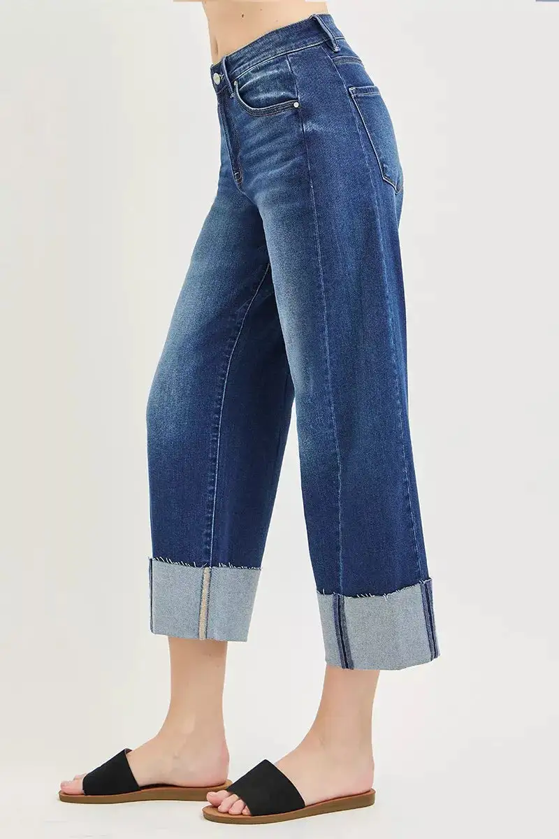 Modern Cuffed Hem Barrel Leg Jeans