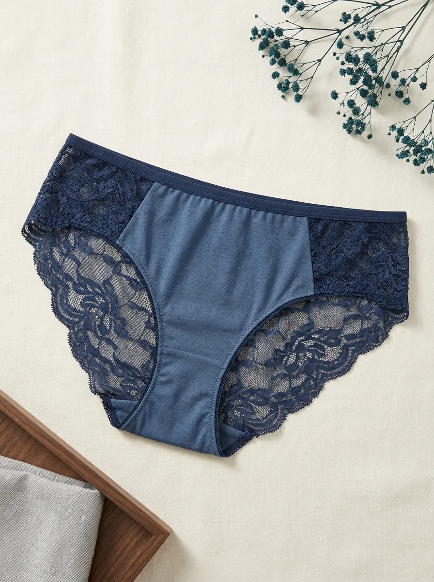 Women's Classic Floral Lace Trimmed Cotton V-Waist Panties