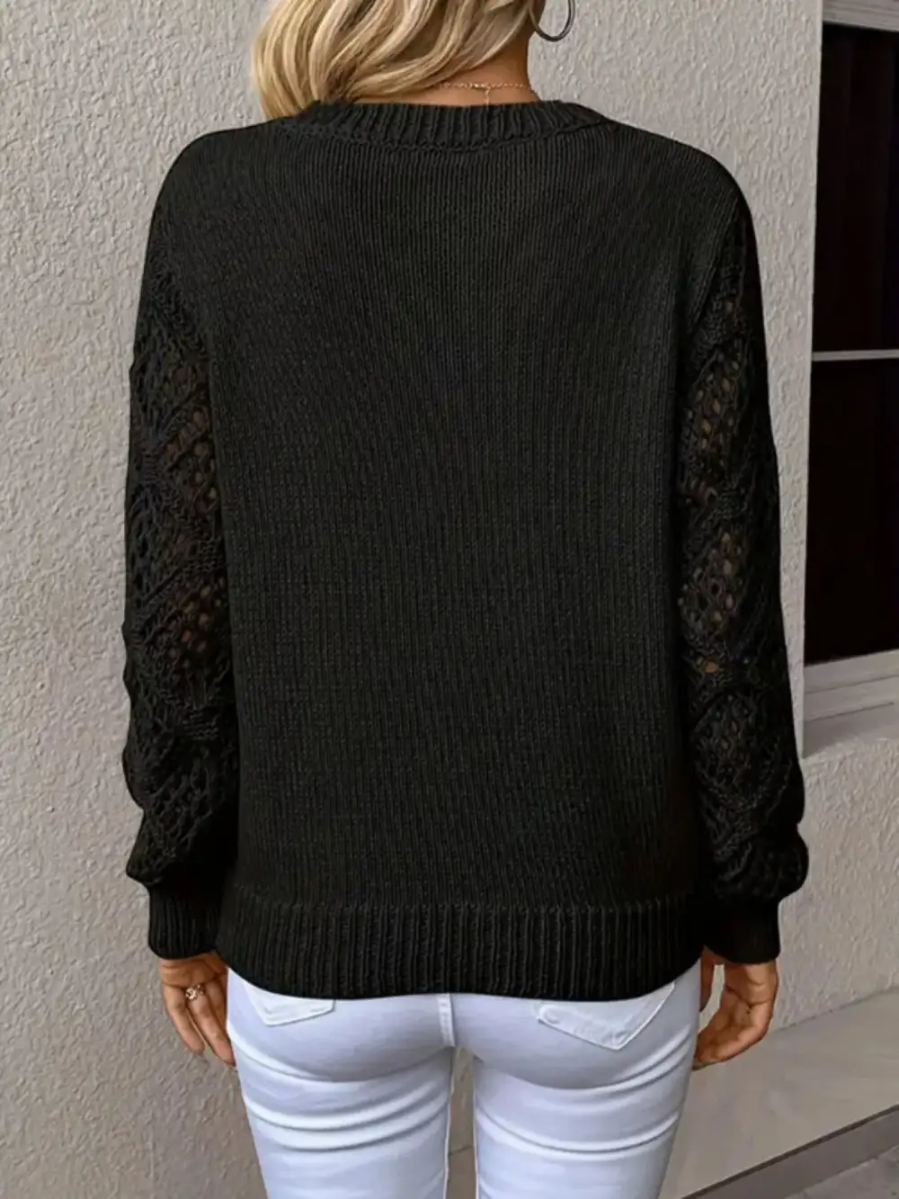 V-Neck Crochet Sweater