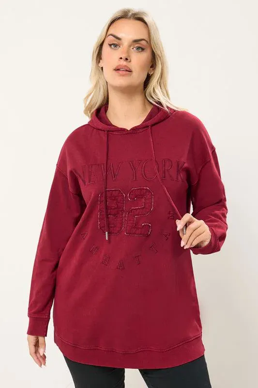 Red Embroidered 'New York' Hoodie