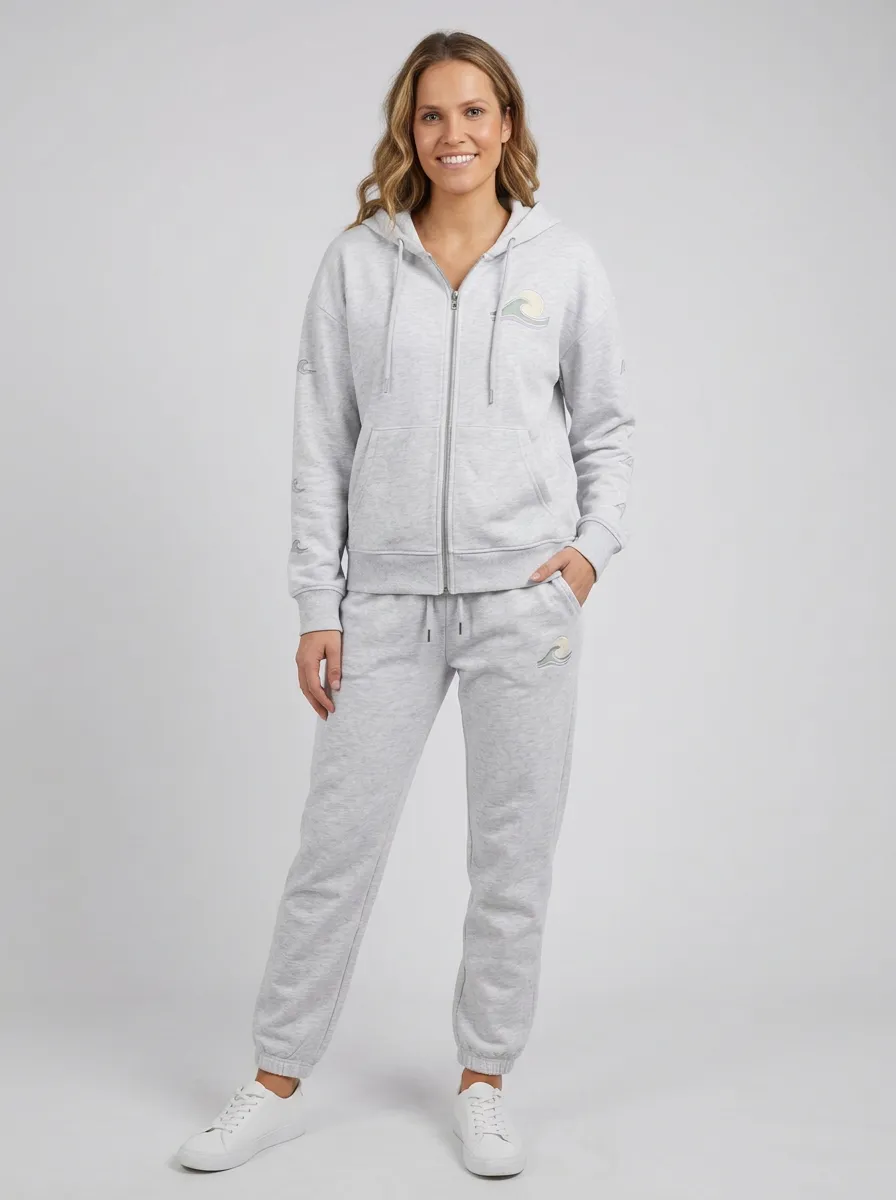 Women's Heather Grey Ocean Wave Graphic Zip-Up Hoodie Jacket & Jogger Set