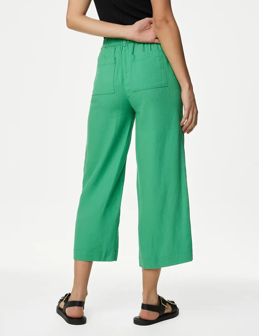 Black Shirred Wide Leg Trousers