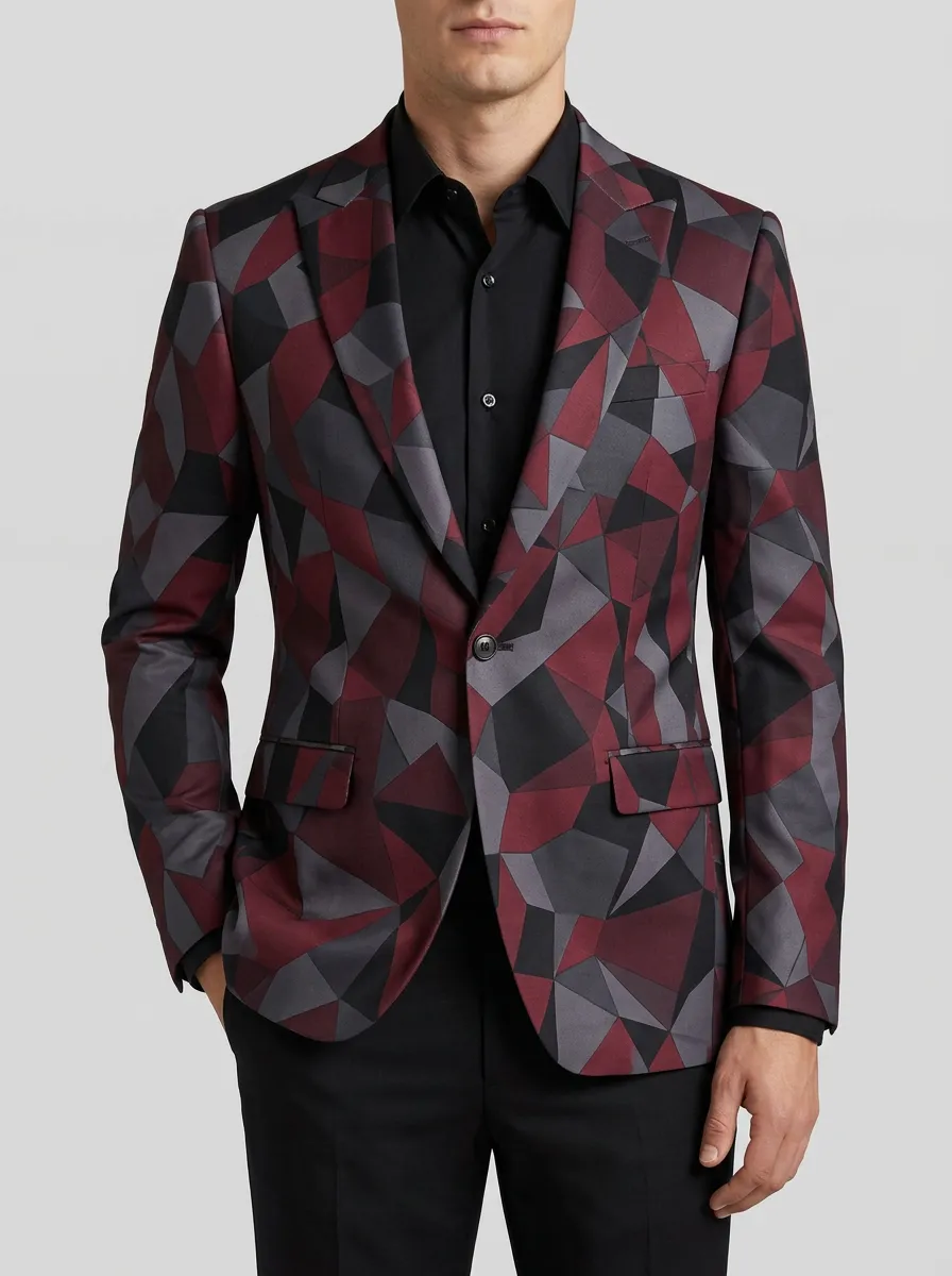 Men's Geometric Print Blazer with Geometric, multi-faceted print throughout