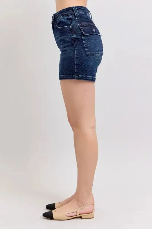 High Waist Back Flap Pocket Shorts Denim Pants