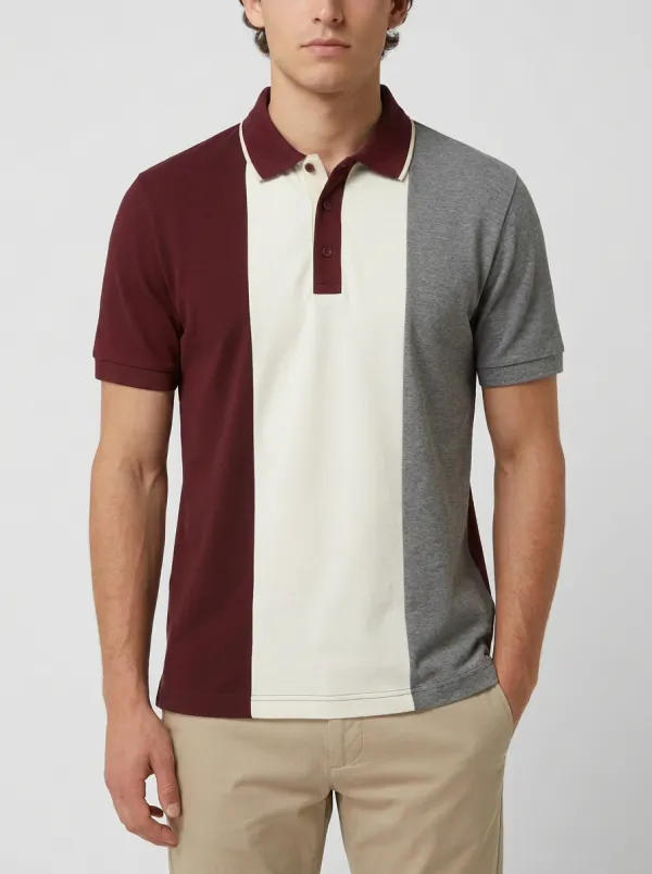 Men's Casual Style Colorblock Striped Pattern Printed Polo Shirt