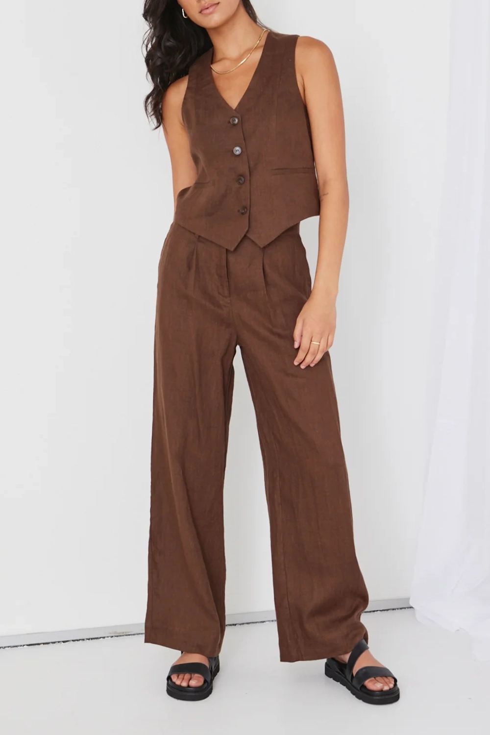 Espresso Linen Fitted Vest