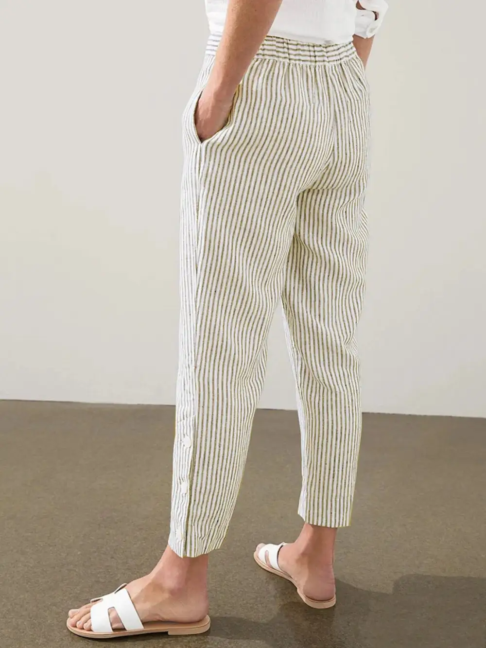Striped Side Button Detail Plus Pants