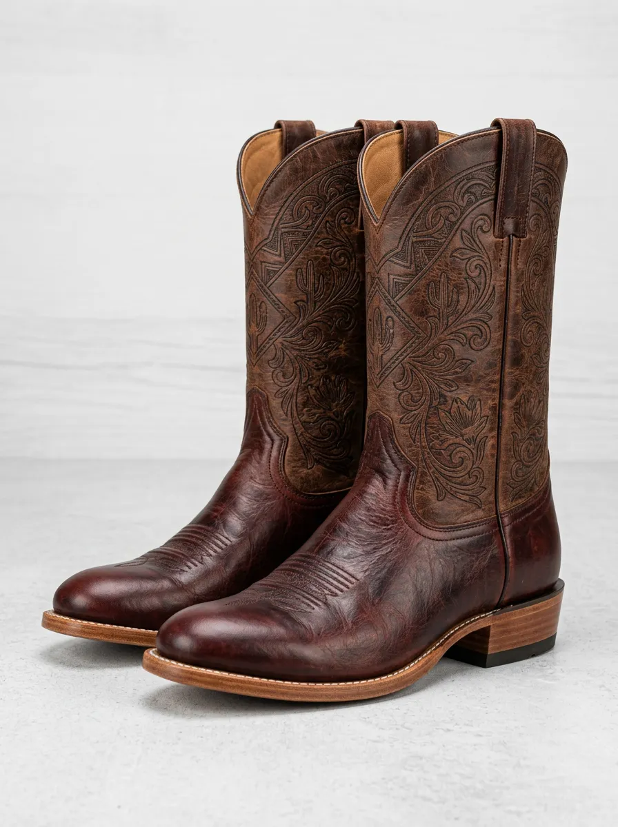 Country Floral Cactus Pull-On Western Boots
