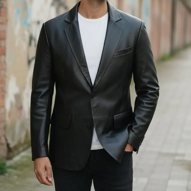 Leather Double Breasted Lapel Collar Jacket
