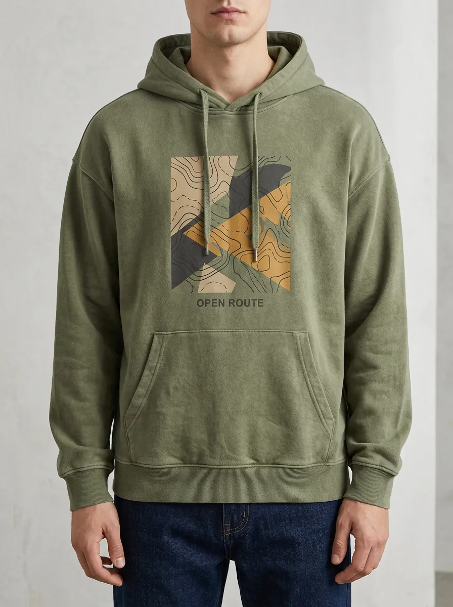Men's Outdoor Hiking Lover Open Route Topographic Print Hoodie
