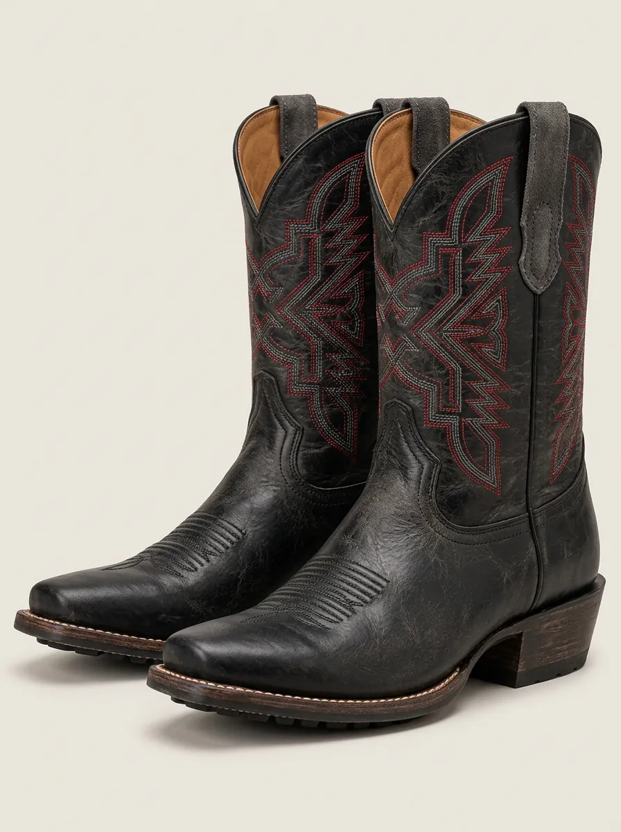 Men's Red Cowboy Boots with Decorative Stitching