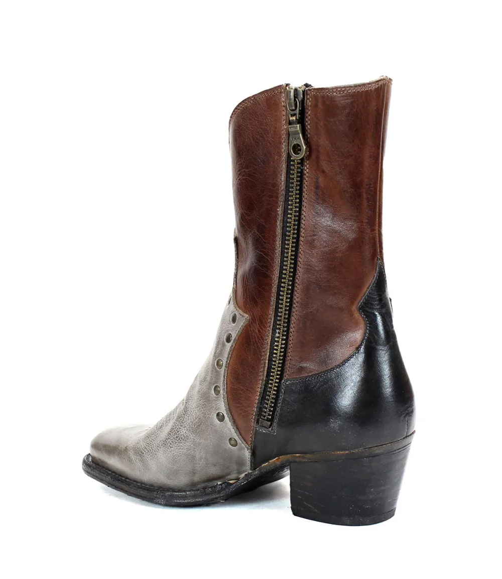 Side-Zip Studded Contrast-Stitched Western Boots