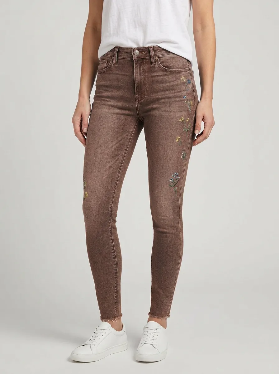 Women's Floral Wildflower Embroidered Slim Jeans